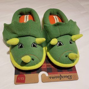 dearfoams Kids New 3D Dino Slippers Slip-Ons CUTE! Unisex Boys Girls NWT Green